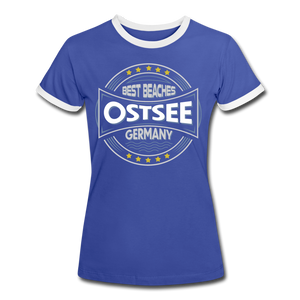 Ostsee Beaches - Frauen Kontrast-T-Shirt - Blau/Weiß