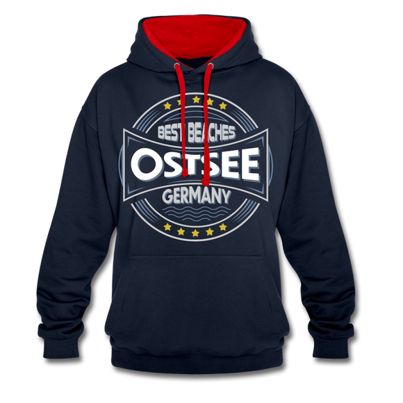 Ostsee Beaches - Frauen Kontrast-Hoodie - Navy/Rot