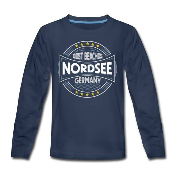 Nordsee Beaches - Teenager Premium Langarmshirt - Navy