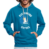 Küstenkind Ostsee - Kontrast-Hoodie - Pfauenblau/Grau meliert