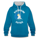 Küstenkind Ostsee - Kontrast-Hoodie - Pfauenblau/Grau meliert