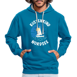 Küstenkind Nordsee - Männer Kontrast-Hoodie - Pfauenblau/Grau meliert