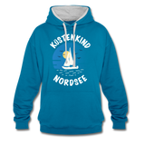 Küstenkind Nordsee - Männer Kontrast-Hoodie - Pfauenblau/Grau meliert