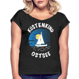 Küstenkind Ostsee - Frauen T-Shirt mit gerollten Ärmeln - Schwarz meliert