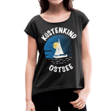 Küstenkind Ostsee - Frauen T-Shirt mit gerollten Ärmeln - Schwarz meliert