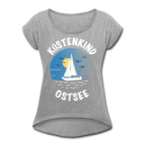 Küstenkind Ostsee - Frauen T-Shirt mit gerollten Ärmeln - Grau meliert