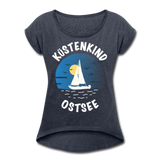 Küstenkind Ostsee - Frauen T-Shirt mit gerollten Ärmeln - Navy meliert