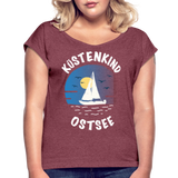 Küstenkind Ostsee - Frauen T-Shirt mit gerollten Ärmeln - Bordeauxrot meliert