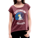 Küstenkind Ostsee - Frauen T-Shirt mit gerollten Ärmeln - Bordeauxrot meliert