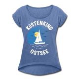 Küstenkind Ostsee - Frauen T-Shirt mit gerollten Ärmeln - Denim meliert