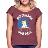 Küstenkind Nordsee - Frauen T-Shirt mit gerollten Ärmeln - Bordeauxrot meliert