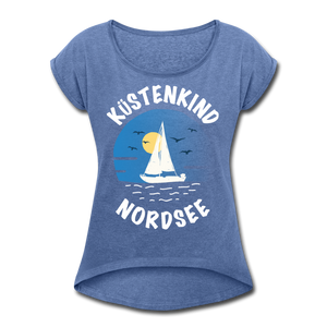 Küstenkind Nordsee - Frauen T-Shirt mit gerollten Ärmeln - Navy meliert