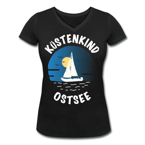 Küstenkind Ostsee - Frauen Bio-T-Shirt mit V-Ausschnitt von Stanley & Stella - Schwarz