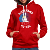 Küstenkind Ostsee - Frauen Kontrast-Hoodie - Rot/Weiß