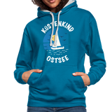 Küstenkind Ostsee - Frauen Kontrast-Hoodie - Pfauenblau/Grau meliert