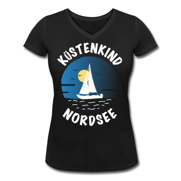 Küstenkind Nordsee - Frauen Bio-T-Shirt mit V-Ausschnitt von Stanley & Stella - Schwarz