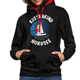 Küstenkind Nordsee - Frauen Kontrast-Hoodie - Schwarz/Rot