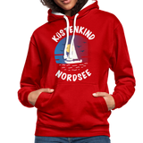 Küstenkind Nordsee - Frauen Kontrast-Hoodie - Rot/Weiß