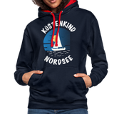 Küstenkind Nordsee - Frauen Kontrast-Hoodie - Navy/Rot