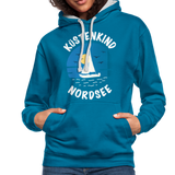 Küstenkind Nordsee - Frauen Kontrast-Hoodie - Pfauenblau/Grau meliert