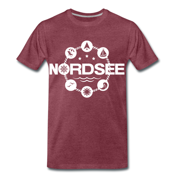 Nordsee Symbole - Männer Premium T-Shirt - Bordeauxrot meliert