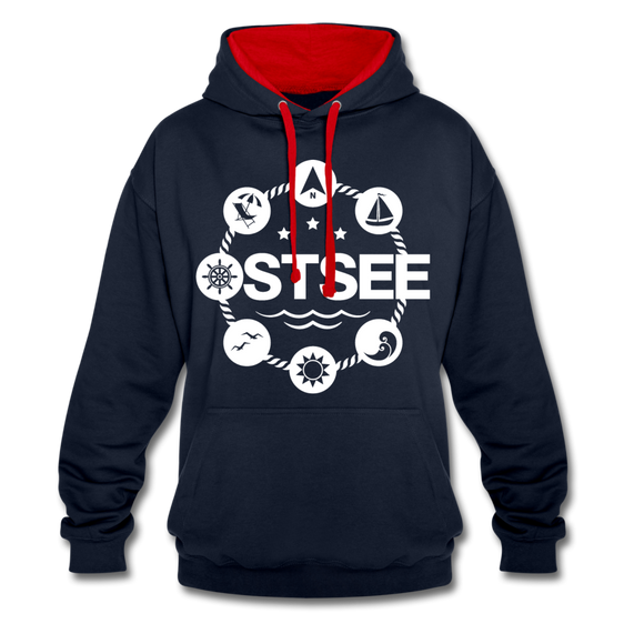 Ostsee Symbole - Männer Kontrast-Hoodie - Navy/Rot