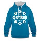 Ostsee Symbole - Männer Kontrast-Hoodie - Pfauenblau/Grau meliert