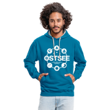 Ostsee Symbole - Männer Kontrast-Hoodie - Pfauenblau/Grau meliert