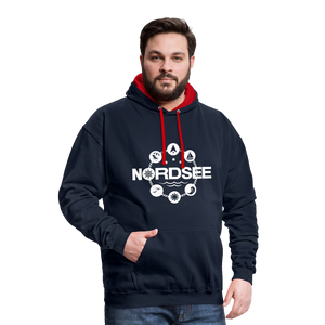 Nordsee Symbole - Männer Kontrast-Hoodie - Rot/Weiß