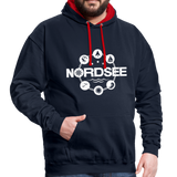 Nordsee Symbole - Männer Kontrast-Hoodie - Navy/Rot