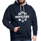 Nordsee Symbole - Männer Kontrast-Hoodie - Navy/Grau meliert