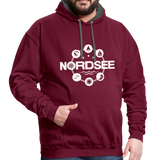 Nordsee Symbole - Männer Kontrast-Hoodie - Weinrot/Anthrazit