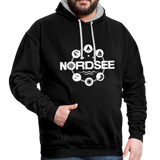 Nordsee Symbole - Männer Kontrast-Hoodie - Schwarz/Grau meliert