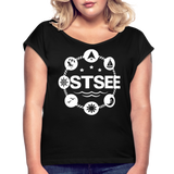 Ostsee Symbole - Frauen T-Shirt mit gerollten Ärmeln - Schwarz