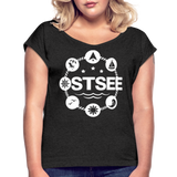 Ostsee Symbole - Frauen T-Shirt mit gerollten Ärmeln - Schwarz meliert