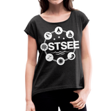 Ostsee Symbole - Frauen T-Shirt mit gerollten Ärmeln - Schwarz meliert