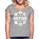 Ostsee Symbole - Frauen T-Shirt mit gerollten Ärmeln - Grau meliert