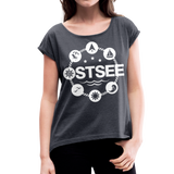 Ostsee Symbole - Frauen T-Shirt mit gerollten Ärmeln - Navy meliert