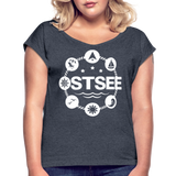 Ostsee Symbole - Frauen T-Shirt mit gerollten Ärmeln - Navy meliert