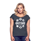 Ostsee Symbole - Frauen T-Shirt mit gerollten Ärmeln - Navy meliert