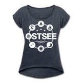 Ostsee Symbole - Frauen T-Shirt mit gerollten Ärmeln - Navy meliert