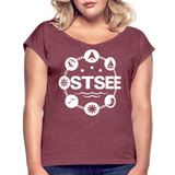 Ostsee Symbole - Frauen T-Shirt mit gerollten Ärmeln - Bordeauxrot meliert