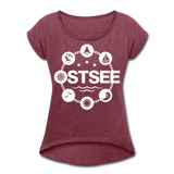 Ostsee Symbole - Frauen T-Shirt mit gerollten Ärmeln - Bordeauxrot meliert