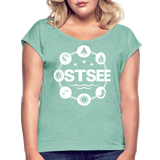 Ostsee Symbole - Frauen T-Shirt mit gerollten Ärmeln - Minze meliert