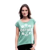 Ostsee Symbole - Frauen T-Shirt mit gerollten Ärmeln - Minze meliert