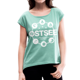 Ostsee Symbole - Frauen T-Shirt mit gerollten Ärmeln - Minze meliert