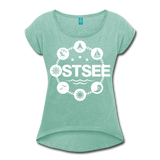 Ostsee Symbole - Frauen T-Shirt mit gerollten Ärmeln - Minze meliert