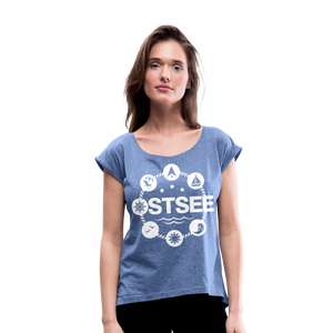 Ostsee Symbole - Frauen T-Shirt mit gerollten Ärmeln - Navy meliert