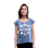 Ostsee Symbole - Frauen T-Shirt mit gerollten Ärmeln - Denim meliert