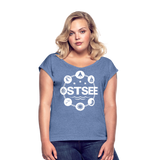 Ostsee Symbole - Frauen T-Shirt mit gerollten Ärmeln - Denim meliert